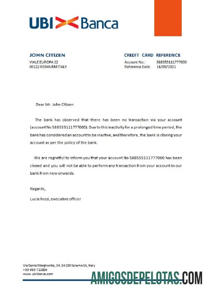 Referência de fechamento do Ubi Banca na Itália amostra